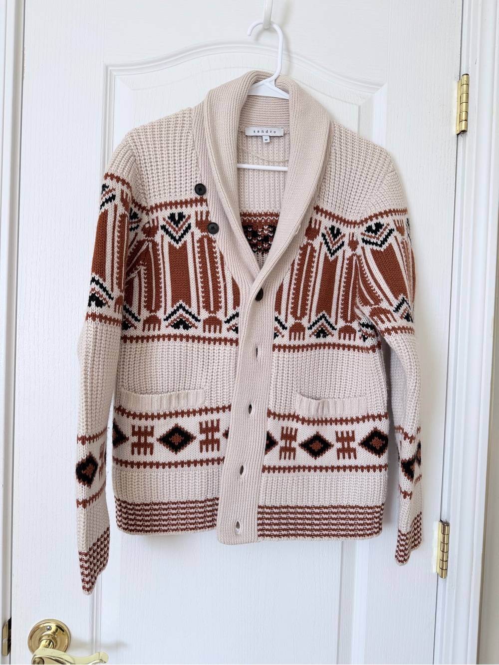Sandro Paris Merino Wool Fair Isle Cardigan Size M Missing Buttons